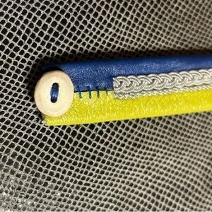 Sámi Leather Bracelet Blue and Yellow with Pewter Embroidered Design